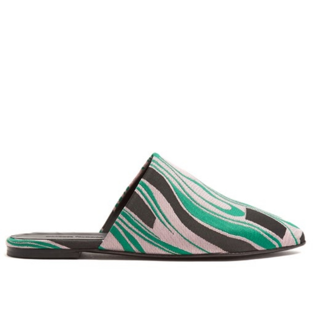 --SOLD--Marques Almeida Green & Pink Jacquard Mules